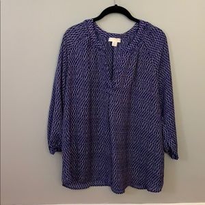 Kenar Blue and White Print V-neck Tunic 3/4 Sleeve